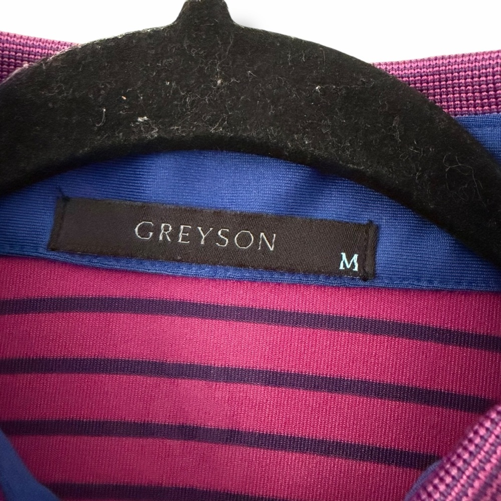 Greyson Men's Magenta & Blue Striped Saranac Performance Polo Shirt Golf Medium - Picture 7 of 8